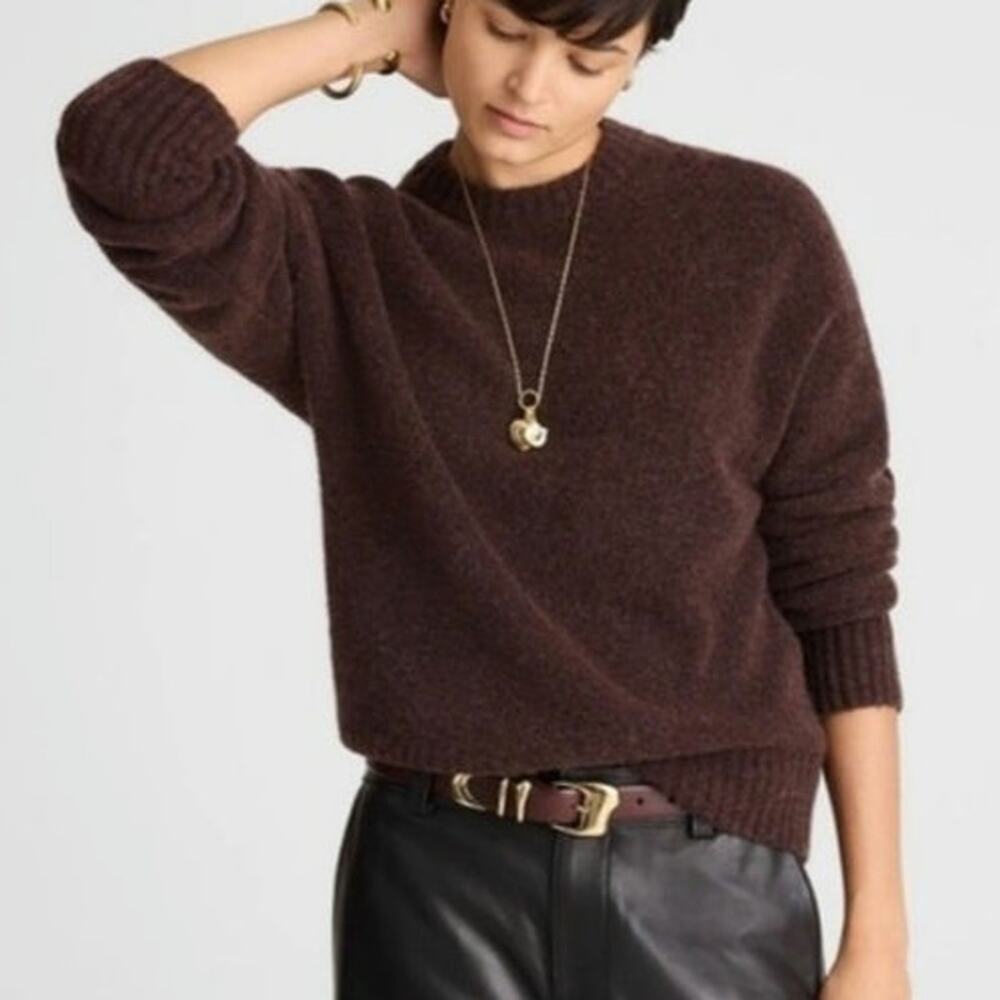Madewell CloudSoft Drop Shoulder Crewneck Sweater Wool Blend Dark Umber Brown S